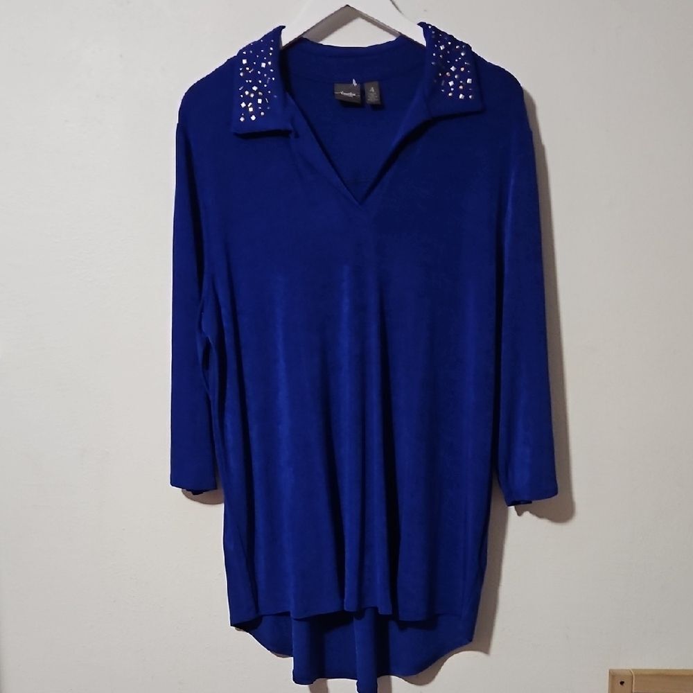 Travelers By CHICO"S Women's Blue Tunic with Embellished Collar 4